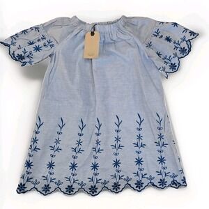 NWT ZARA Girls Blue striped embroidered dress Size 7